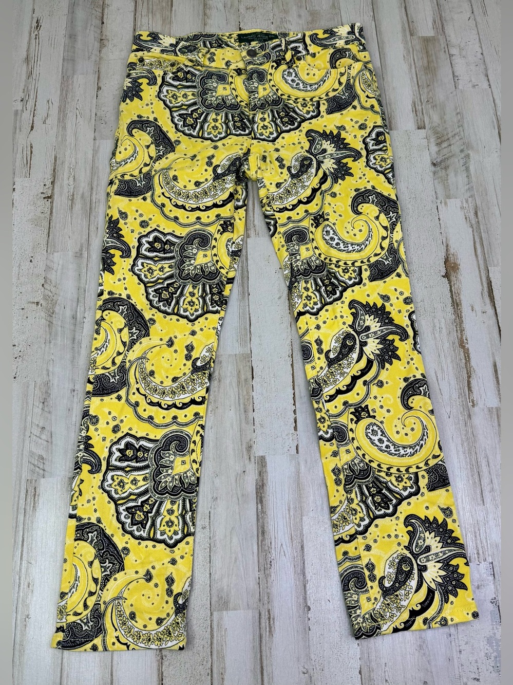 LRL Lauren Jeans Co Ralph Lauren 2P (29x27) Straight Leg Jeans Paisley Yellow